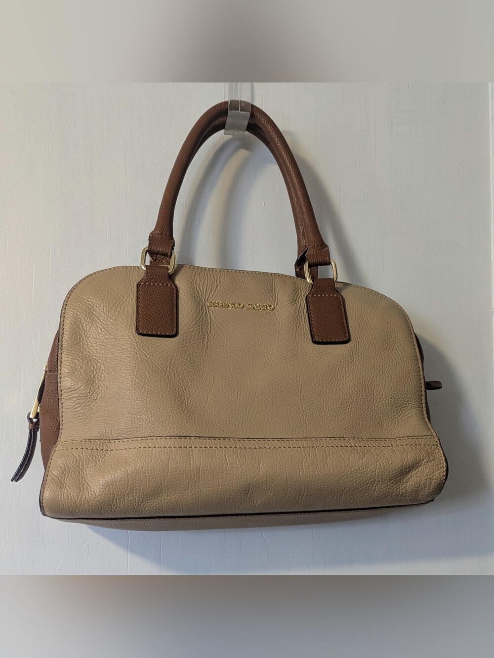Vintage Franco Sarto Women's Beige Pebble Leather Two-Tone Tan Hand Bag.